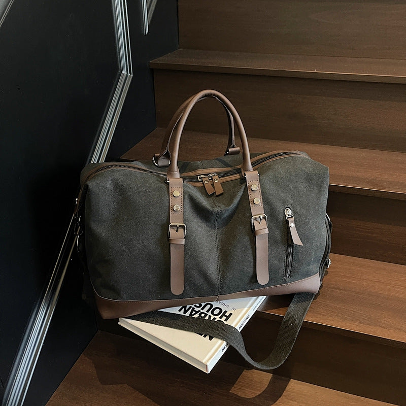 Heritage Canvas Weekender Bag with Leather Trim and Detachable Strap