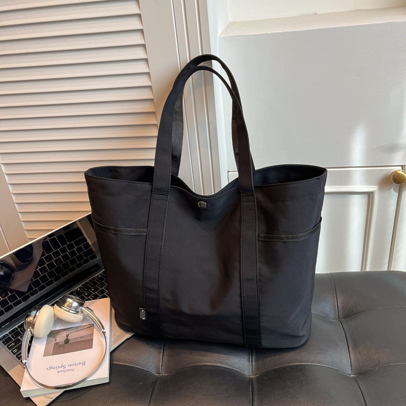 Large Canvas Tote Bag with Contrast Trim and Side Pockets