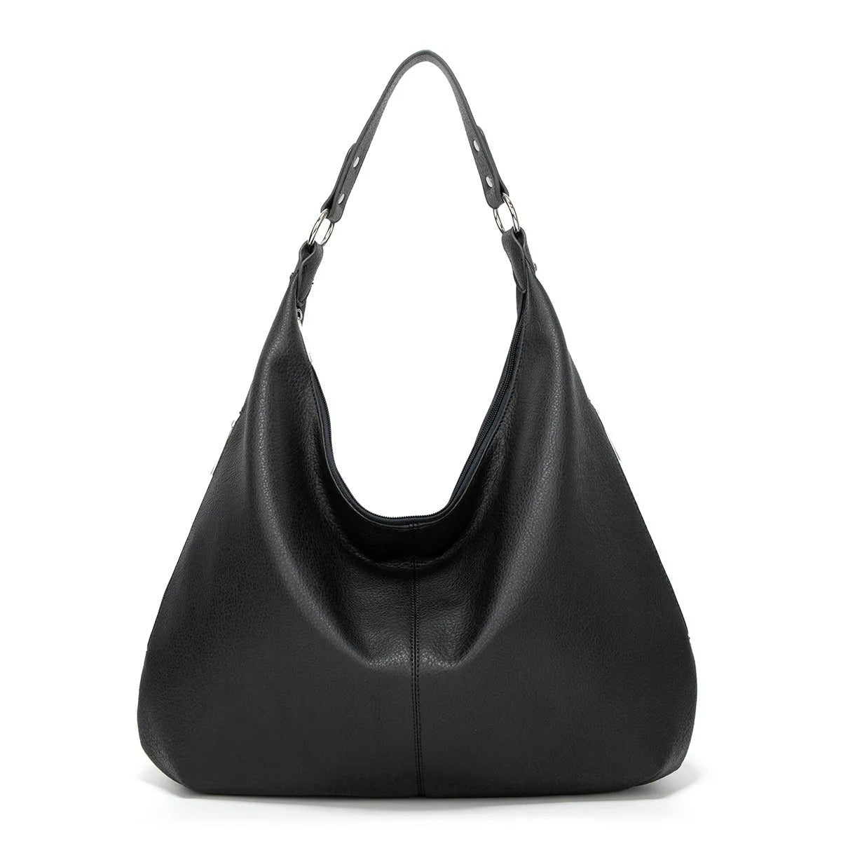 Large Leather Shoulder Bag with Silver Hardware