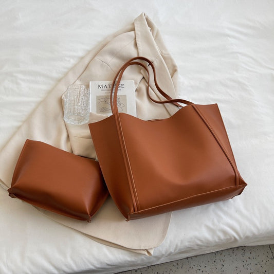 Large Leather Tote Bag with Inner Pouch