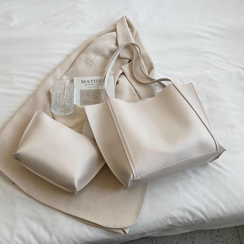 Large Leather Tote Bag with Inner Pouch