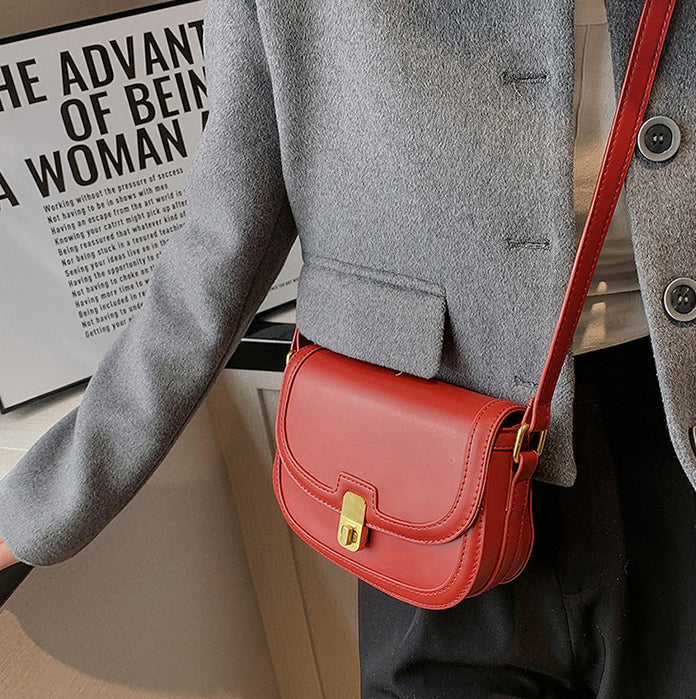 Leather Crossbody Bag with Gold Turn Lock