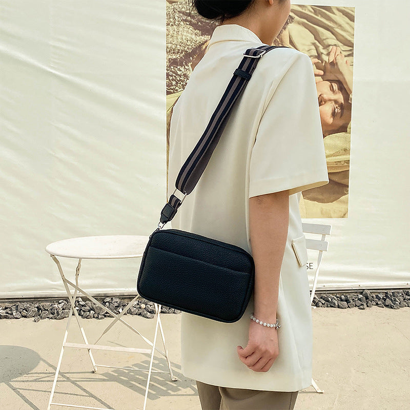 Leather Crossbody Bag with Wide Striped Strap