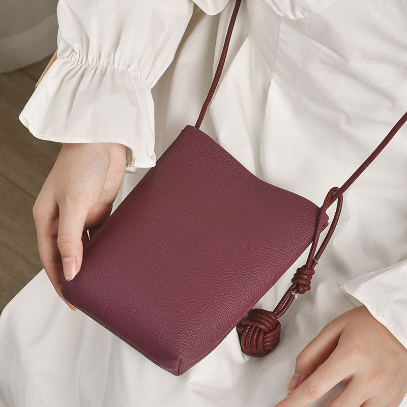 Leather Crossbody Phone Bag with Knot Ball Detail