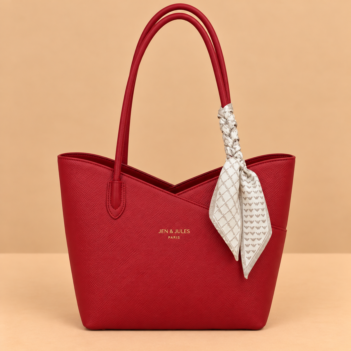 Leather Shoulder Bag with Scarf Strap Detail