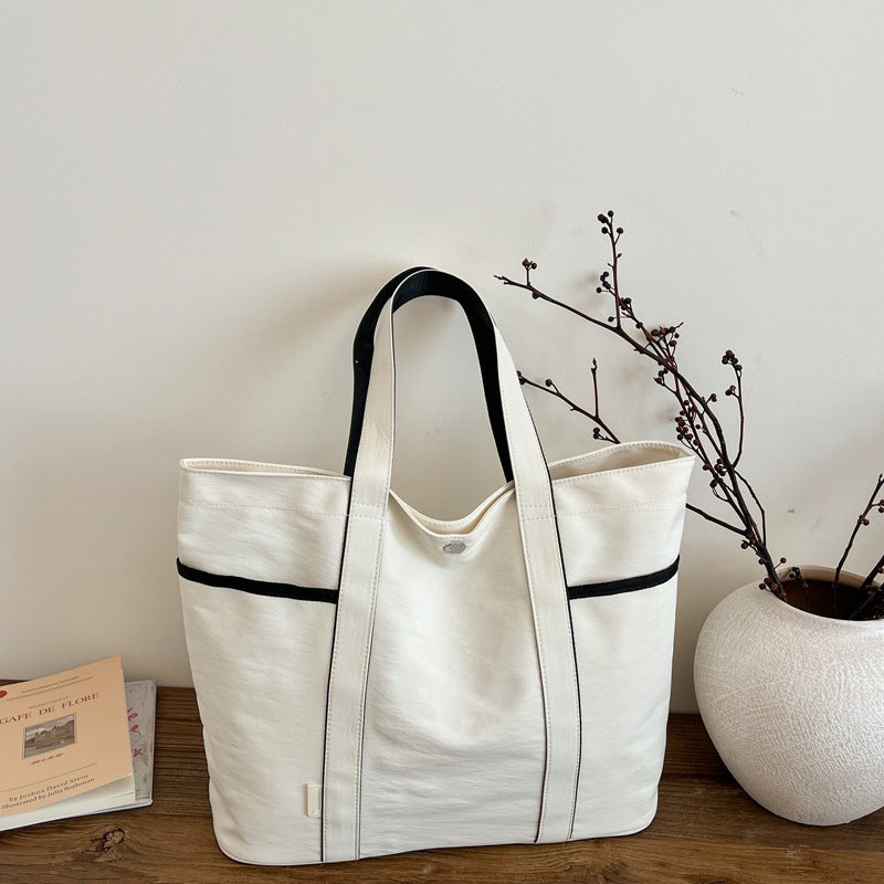 Large Canvas Tote Bag with Contrast Handles and Side Pockets