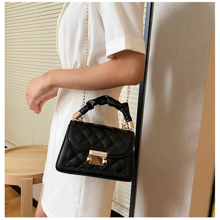Quilted Mini Crossbody Bag with Gold Chain and Lock Clasp