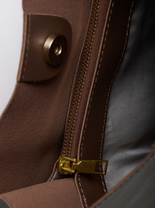 Relaxed Leather Shoulder Bag with Gold Buckle Strap