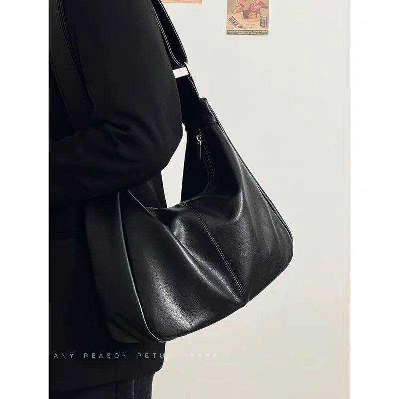 Relaxed Leather Shoulder Bag with Wide Adjustable Strap