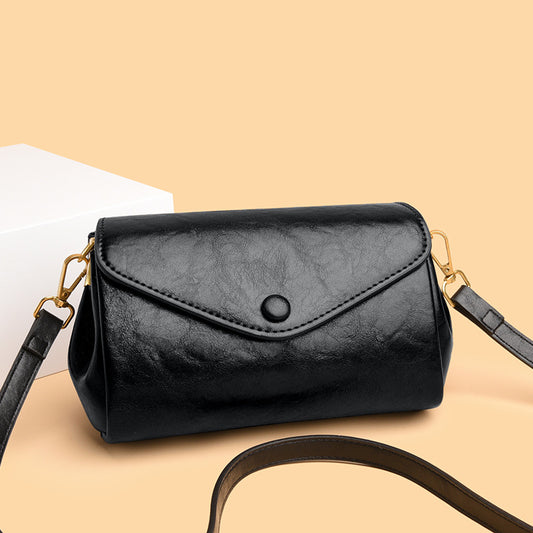 Sleek Leather Crossbody Shoulder Bag with Gold Hardware