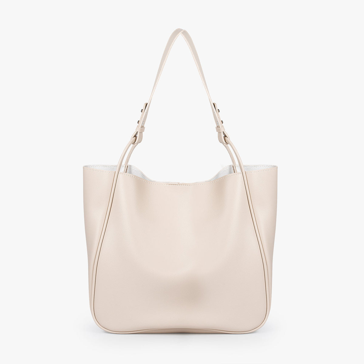 Tan Leather Tote Bag with Knotted Strap and Inner Pouch