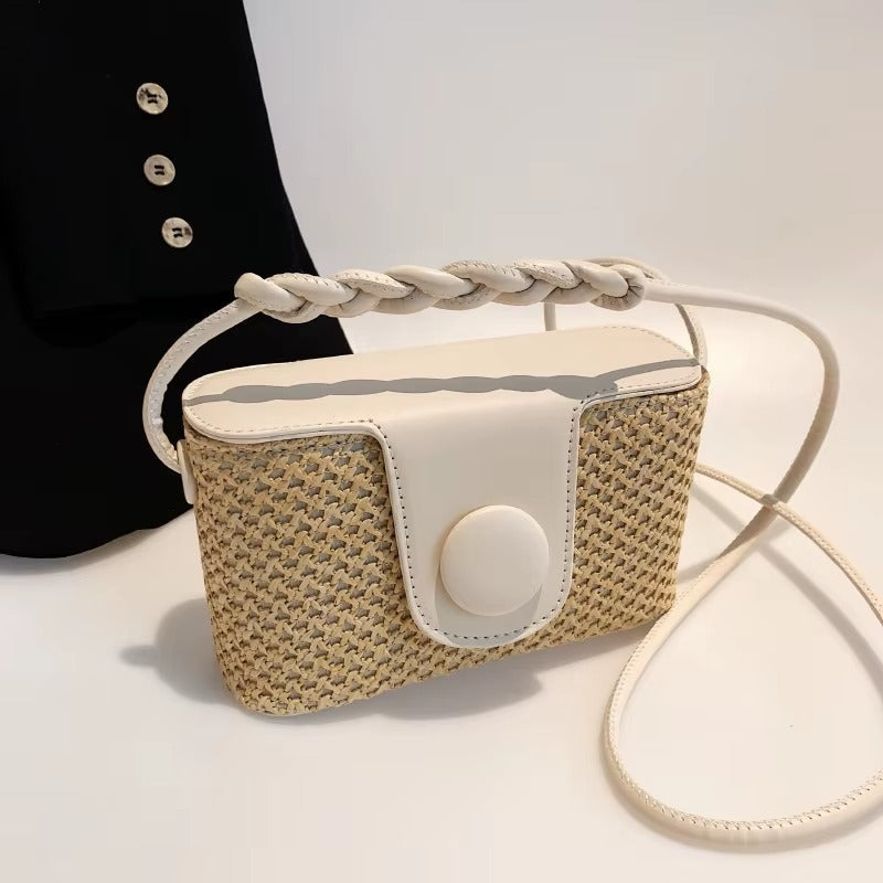 Woven Straw Crossbody Bag with Braided Top Handle