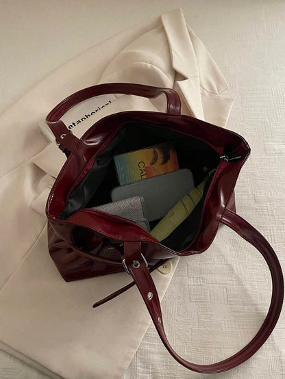 Burgundy Leather Shoulder Bag with Silver Buckle Strap