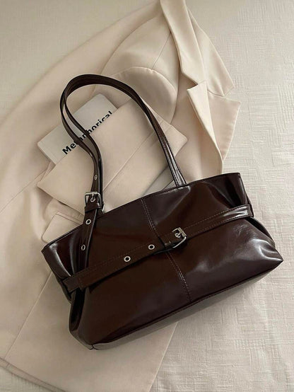 Burgundy Leather Shoulder Bag with Silver Buckle Strap
