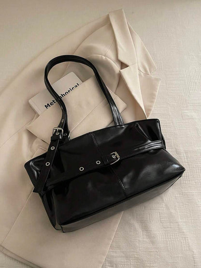 Burgundy Leather Shoulder Bag with Silver Buckle Strap