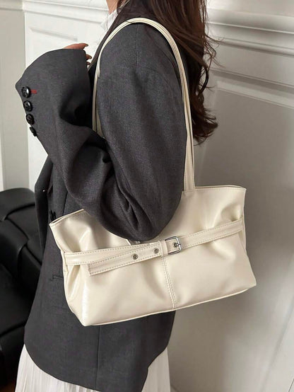 Burgundy Leather Shoulder Bag with Silver Buckle Strap