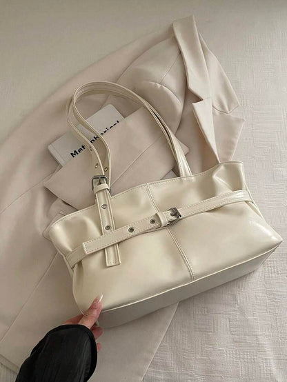 Burgundy Leather Shoulder Bag with Silver Buckle Strap