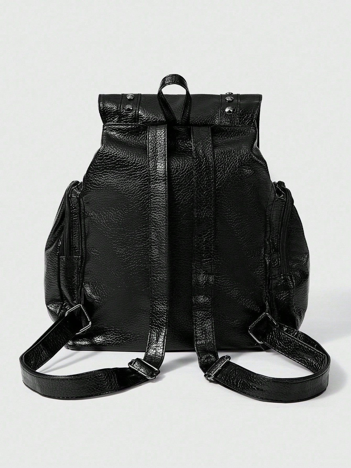 Black Leather Backpack with Studded Straps and Cross Detail