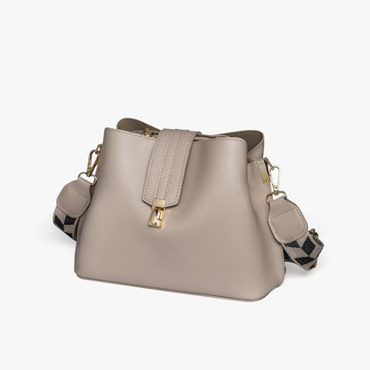Black Leather Crossbody Bag with Gold Hardware and Check Strap