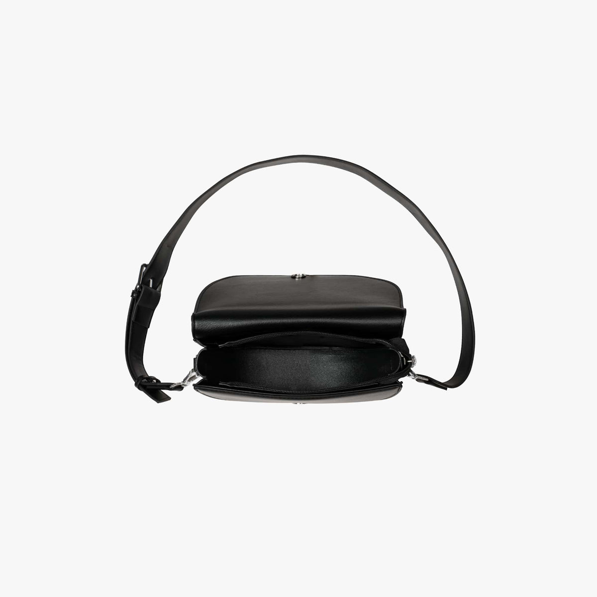 Black Leather Crossbody Bag with Silver Hardware