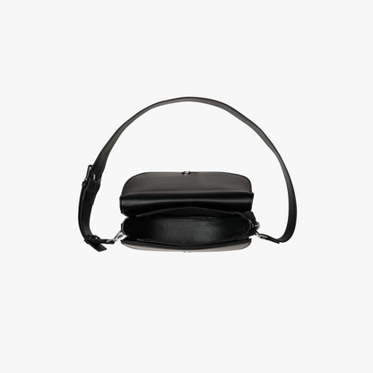 Black Leather Crossbody Bag with Silver Hardware