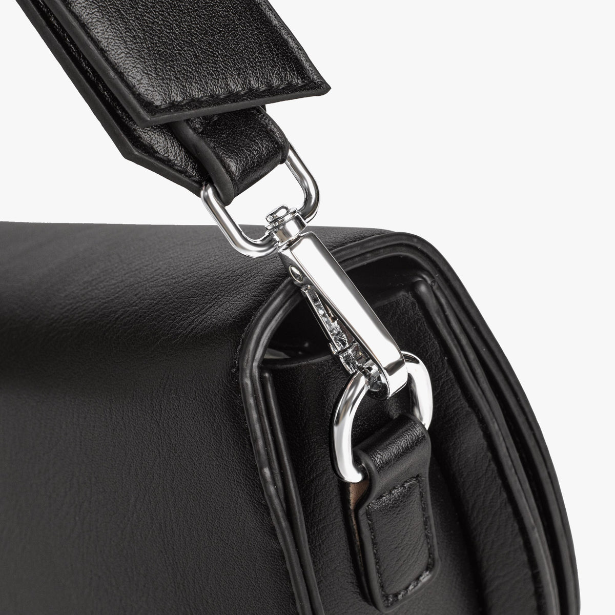 Black Leather Crossbody Bag with Silver Hardware
