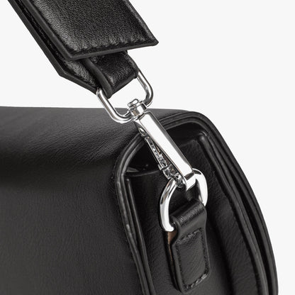 Black Leather Crossbody Bag with Silver Hardware