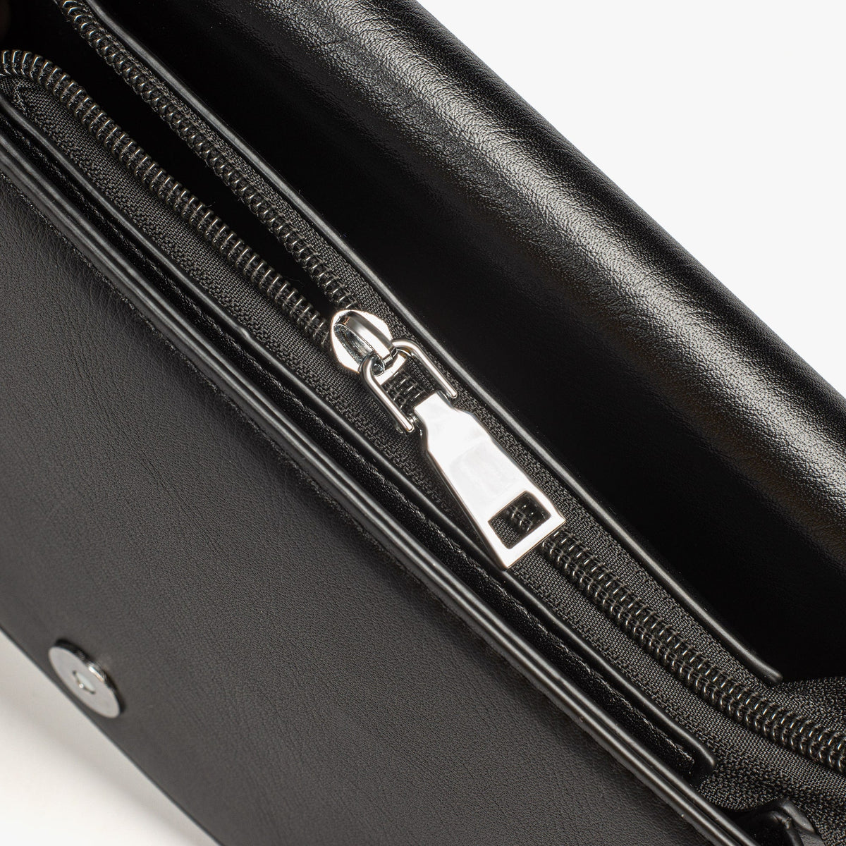 Black Leather Crossbody Bag with Silver Hardware