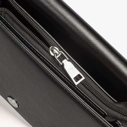 Black Leather Crossbody Bag with Silver Hardware