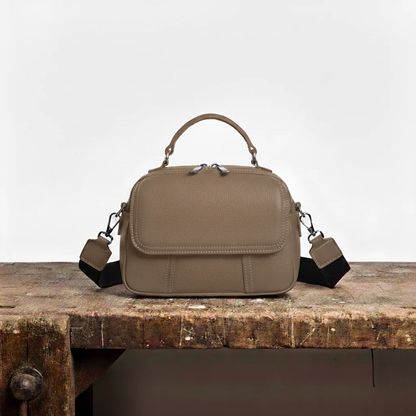 Black Leather Crossbody Bag with Wide Strap and Top Handle