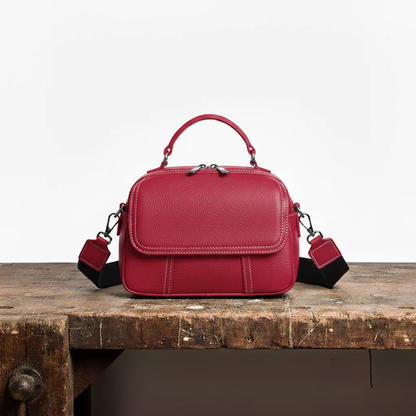 Black Leather Crossbody Bag with Wide Strap and Top Handle