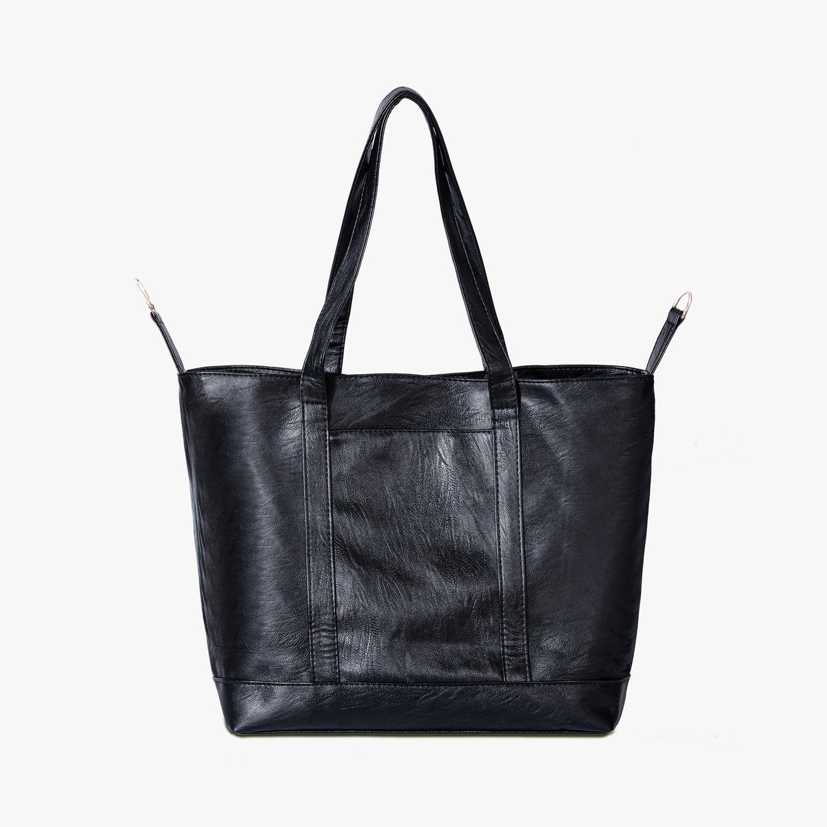 Black Leather Large Tote Bag with Gold Hardware