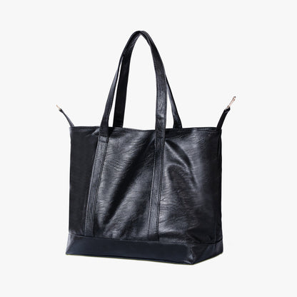 Black Leather Large Tote Bag with Gold Hardware