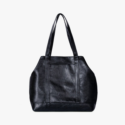 Black Leather Large Tote Bag with Gold Hardware