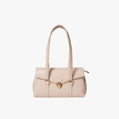 Black Leather Shoulder Bag with Gold Lock Clasp