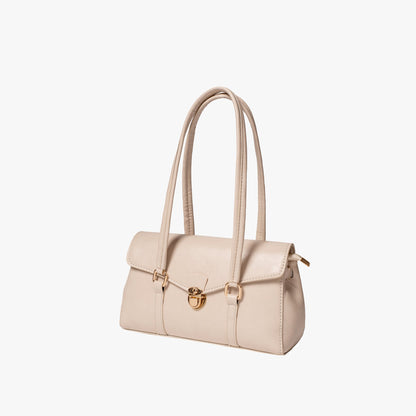 Black Leather Shoulder Bag with Gold Lock Clasp