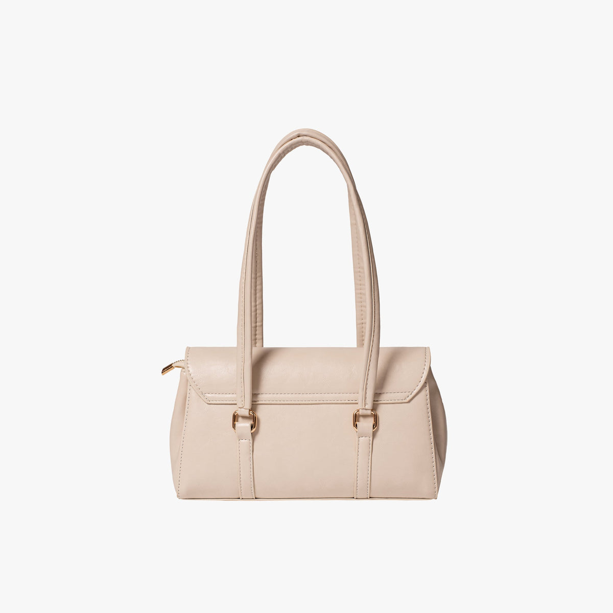 Black Leather Shoulder Bag with Gold Lock Clasp