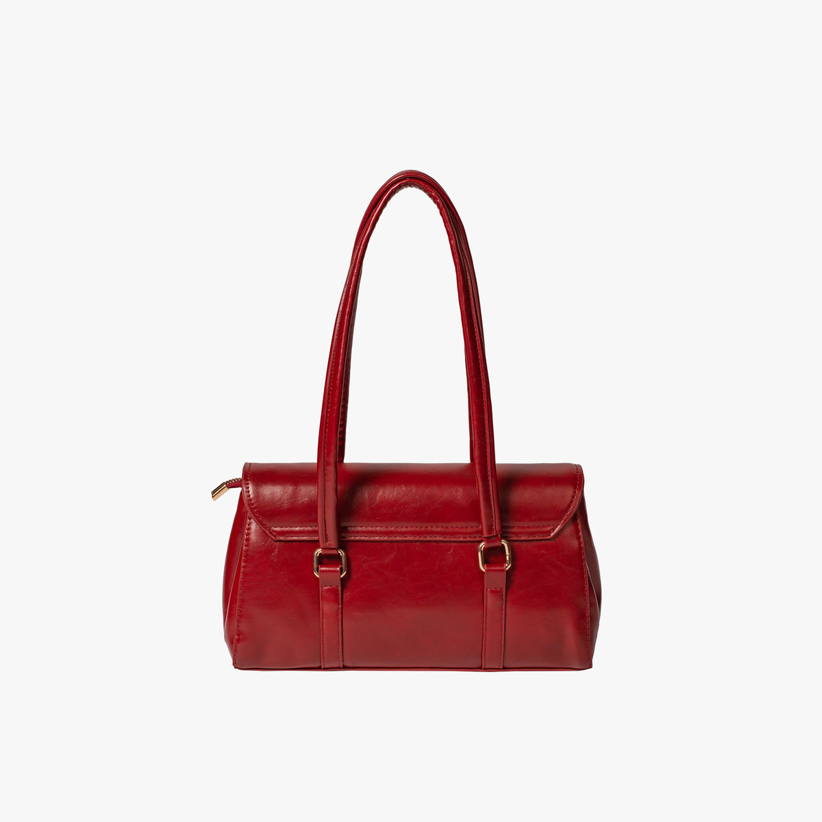 Black Leather Shoulder Bag with Gold Lock Clasp
