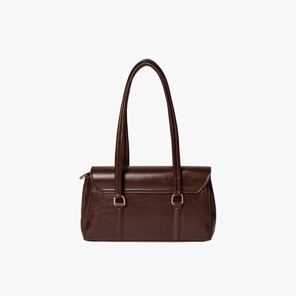 Black Leather Shoulder Bag with Gold Lock Clasp