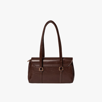 Black Leather Shoulder Bag with Gold Lock Clasp