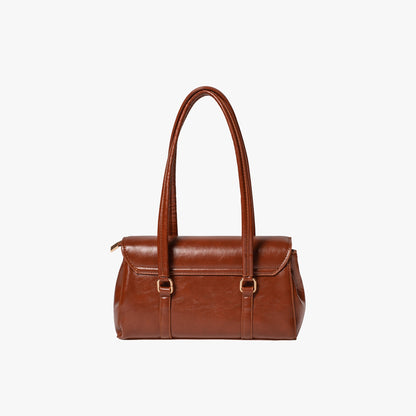 Black Leather Shoulder Bag with Gold Lock Clasp
