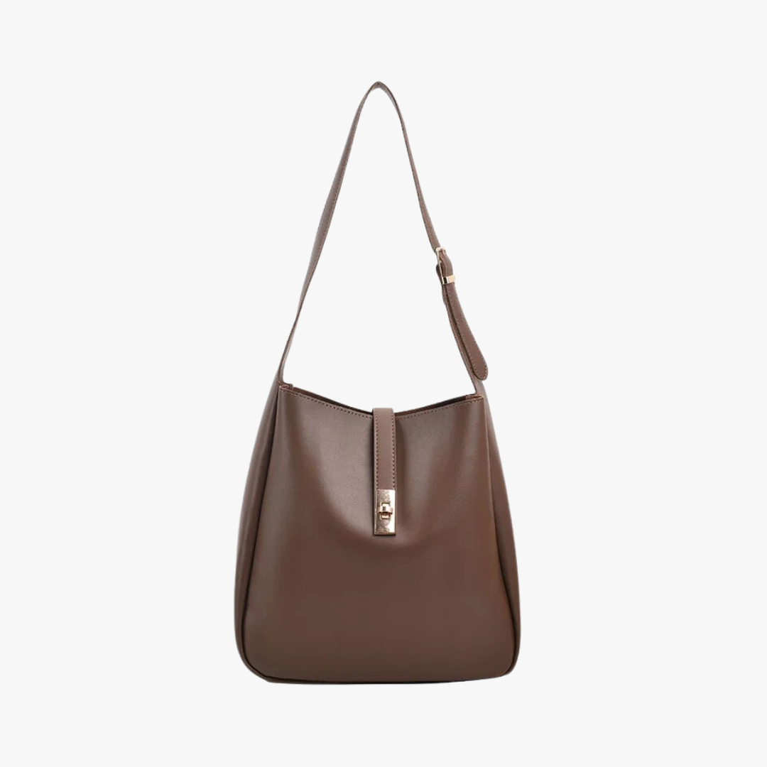 Black Leather Shoulder Bag with Gold Turn Lock