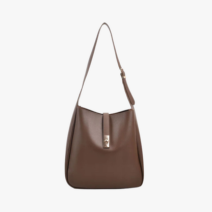 Black Leather Shoulder Bag with Gold Turn Lock
