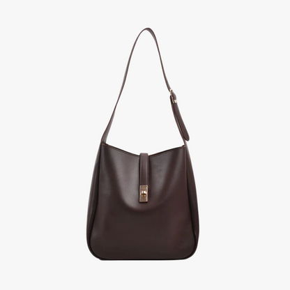 Black Leather Shoulder Bag with Gold Turn Lock