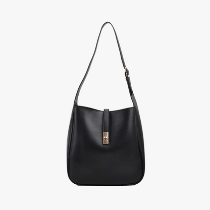 Black Leather Shoulder Bag with Gold Turn Lock