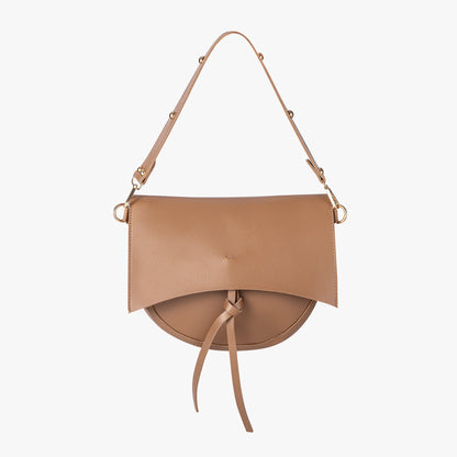 Black Leather Shoulder Bag with Knot Detail and Gold Hardware