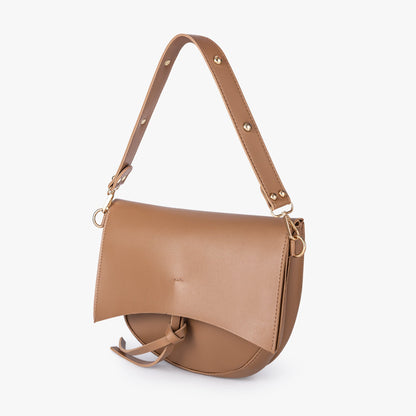 Black Leather Shoulder Bag with Knot Detail and Gold Hardware