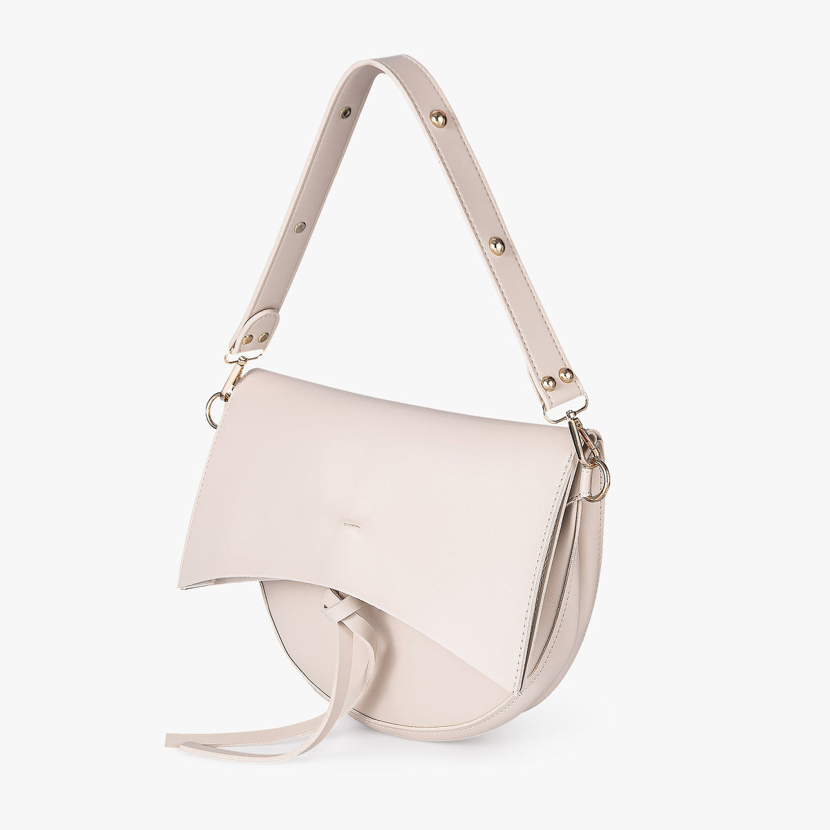 Black Leather Shoulder Bag with Knot Detail and Gold Hardware