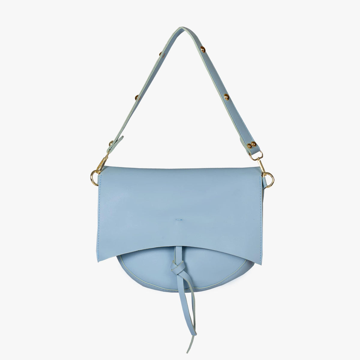 Black Leather Shoulder Bag with Knot Detail and Gold Hardware