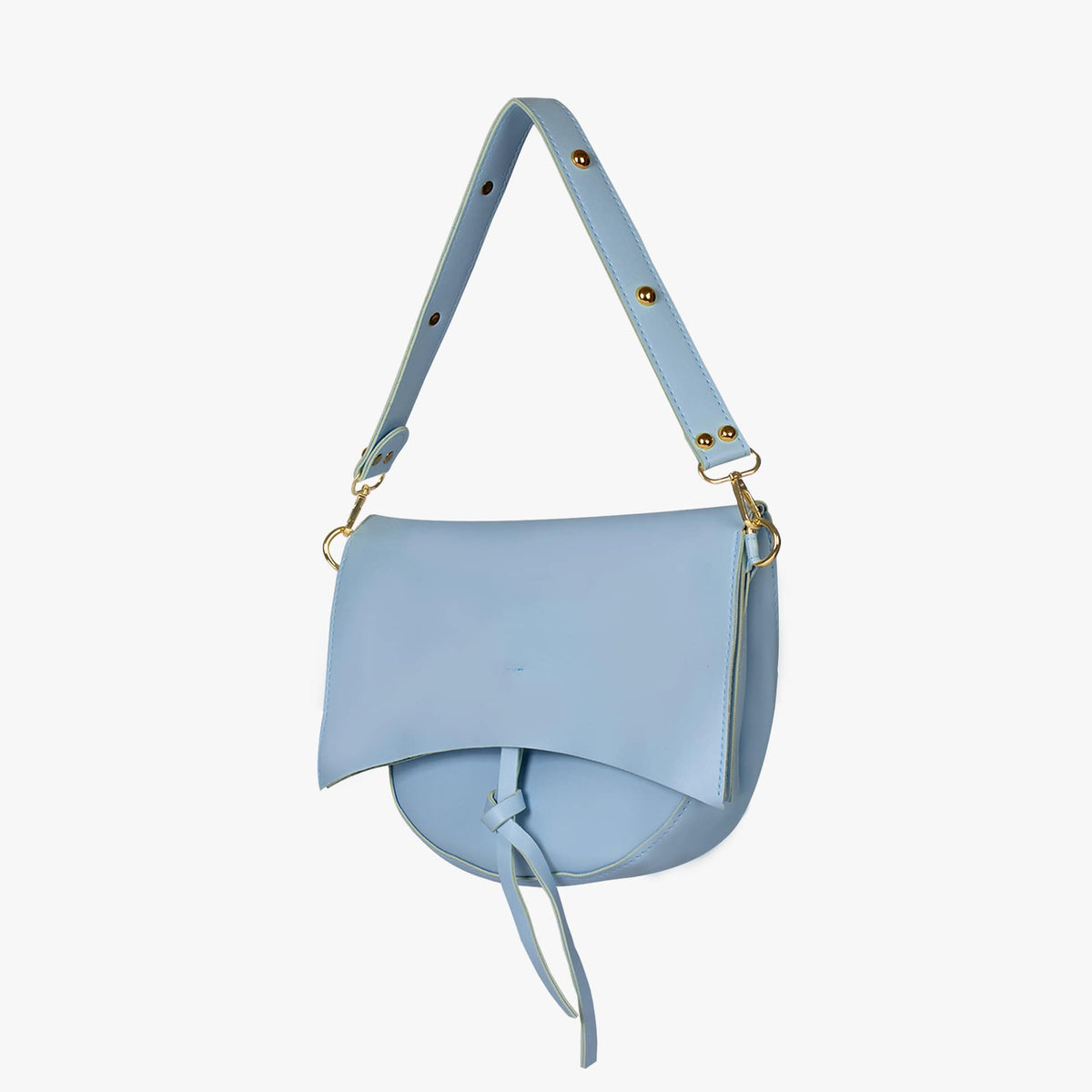 Black Leather Shoulder Bag with Knot Detail and Gold Hardware